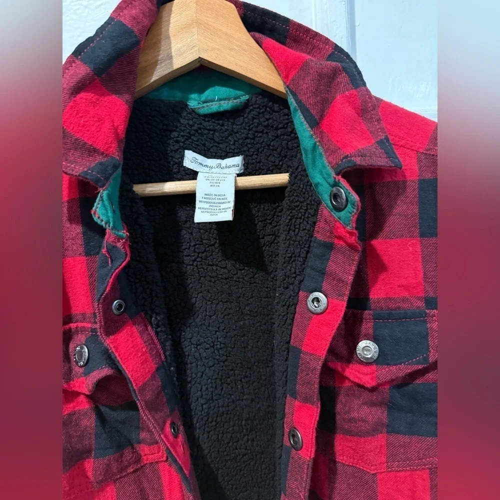 Tommy Bahama Red and Black Plaid Shirt Jacket